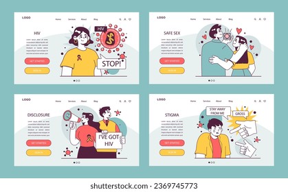 Banner web o página de inicio del Día Mundial de los AiDs. Transmisión del virus de la inmunodeficiencia del VIH, diagnóstico de laboratorio y tratamiento terapéutico. Conciencia de enfermedades peligrosas, quiebre del estigma. Ilustración vectorial plana