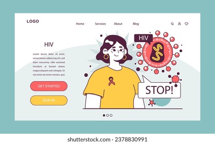 Banner web o página de inicio del Día Mundial de los AiDs. VIH, transmisión del virus de la inmunodeficiencia humana, diagnóstico de laboratorio y tratamiento terapéutico. Conciencia de enfermedades peligrosas, quiebre del estigma. Ilustración vectorial plana