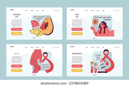 Banner web o página de inicio del Día Mundial de los AiDs. VIH, prevención del virus de inmunodeficiencia, transmisión, diagnóstico de laboratorio y tratamiento terapéutico. Conciencia de enfermedades peligrosas. Ilustración vectorial plana