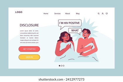 World AiDs day web banner or landing page. HIV status disclosure. Woman and and man in the bed. Immunodeficiency virus stigma break. Dangerous disease awareness. Flat vector illustration