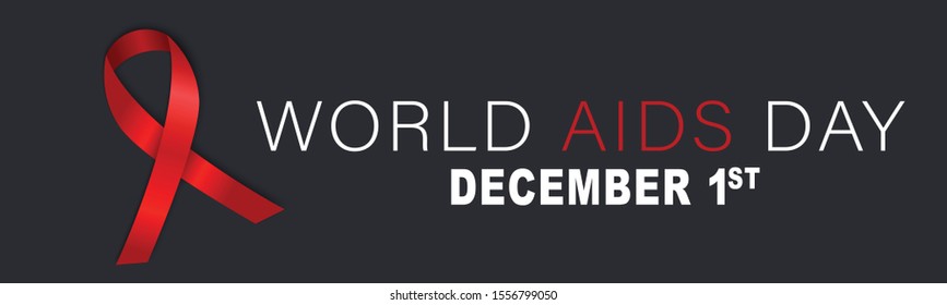 World Aids day website header or banner. Red awarness ribbon and lettering. Vector illustration.