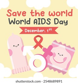 Ilustração do projeto mundial da AIDS. Adequado para ilustração gráfica de design plano para campanha, anúncios de mídia social, design de panfleto, ilustração plana, banner, modelo, cartaz, etc