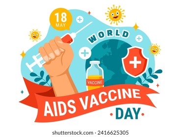 World Aids Vaccine Day Vector Illustration on 18 May with Injection to Prevention and Awareness Health Care in Flat Cartoon Background Design