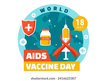 World Aids Vaccine Day Vector Illustration on 18 May with Injection to Prevention and Awareness Health Care in Flat Cartoon Background Design