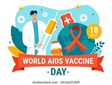 World Aids Vaccine Day Vector Illustration on 18 May with Injection to Prevention and Awareness Health Care in Flat Cartoon Background Design