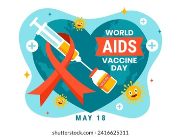 World Aids Vaccine Day Vector Illustration on 18 May with Injection to Prevention and Awareness Health Care in Flat Cartoon Background Design