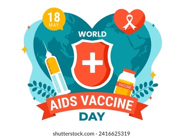 World Aids Vaccine Day Vector Illustration on 18 May with Injection to Prevention and Awareness Health Care in Flat Cartoon Background Design