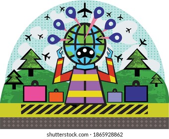world air travel headache vector