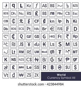 World All Currency Symbols. Currency sign. Currency icon.Money symbol. Vector illustration. 