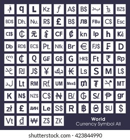 World All Currency Symbols. Currency sign. Currency icon.Money symbol. Vector illustration. 