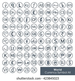 World All Currency Symbols. Currency Sign. Currency Icon.Money Symbol. Vector Illustration. 