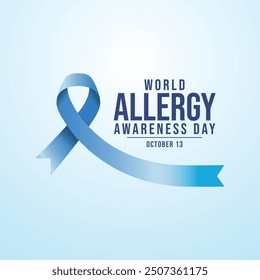 World Allergy Awareness Day vector design template good for celebration usage. World Allergy Awareness design. Blue ribbon. Flat design. eps 10.