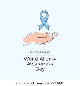 Día Mundial de Concienciación sobre Alergias Plantilla de diseño de Vector buena para el uso de celebración. Diseño de World Allergy Awareness. Cinta azul. Dibujo continuo de líneas. eps 10.