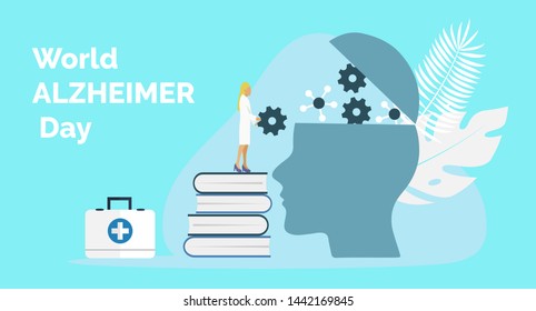 World Alzheimer day in 21 September concept. Neurology healthcare, dementia metaphor.  Anatomical science of brain and senses diseases,  for website and mobile website development, landing page.