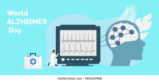 World Alzheimer day in 21 September concept. Neurology healthcare, dementia metaphor.  Anatomical science of brain and senses diseases,  for website and mobile website development, landing page.