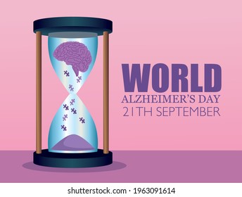 world alzheimer day card with hourglass