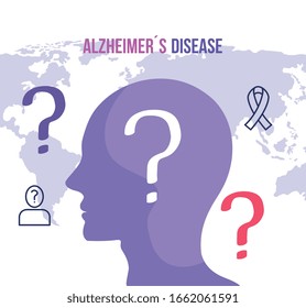 world alzheimer day with head profile vector illustration design