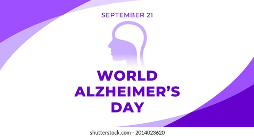 World Alzheimer s Day. Vector web banner, poster, card for social media, networks. Text World Alzheimers Day, september 25. Logo human head on a white, purple background