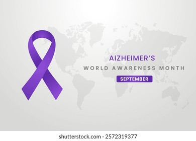World Alzheimer's awareness illustration on White background with purple color ribbon.