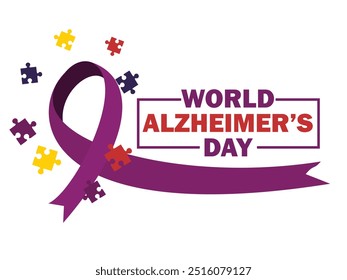 Día Mundial del Alzheimer. Anuncio de celebración del día 21 de septiembre del Alzheimer, post en color púrpura con una anciana tocándole la cabeza. El día concienciará sobre la enfermedad de Alzheimer y otras demencias.