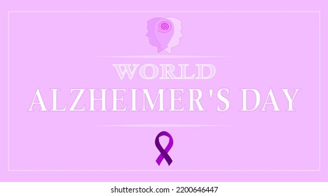 World Alzheimer's Day. Banner template with purple color tone of head, violet ribbon, text and background. World or international, national day of disease. Dementia, forgot, loss, brain. Vector design