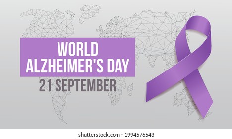 World Alzheimer's Day concept. Banner template with purple ribbon and text.  Vector illustration.