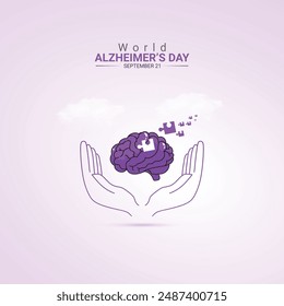 Diseño de anuncios creativos del Día Mundial del Alzheimer. Vector cerebral, de mano y bulbo aislado en la Plantilla para el fondo. Cartel de Alzheimer, Vector, 3d, ilustración, Sep 21. Día importante, concepto Festiva.