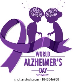 World Alzheimer's Day logo or banner with brain and old people silhouette illustration