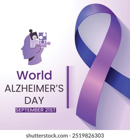 Diseño de cartel del Día Mundial del Alzheimer, cerebro con diseño de Vector de concepto de rompecabezas, fondo blanco, 21 de septiembre