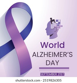 Diseño de cartel del Día Mundial del Alzheimer, cerebro con diseño de Vector de concepto de rompecabezas, fondo blanco, 21 de septiembre