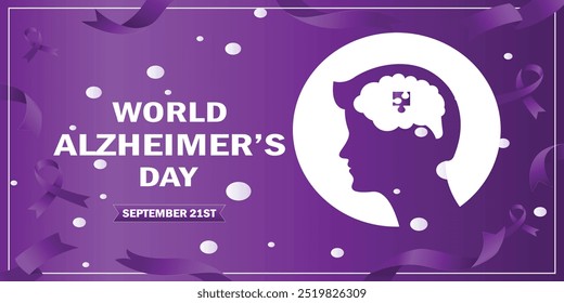 Diseño de cartel del Día Mundial del Alzheimer, cerebro con diseño de Vector de concepto de rompecabezas, fondo blanco, 21 de septiembre