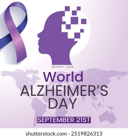 Diseño de cartel del Día Mundial del Alzheimer, cerebro con diseño de Vector de concepto de rompecabezas, fondo blanco, 21 de septiembre