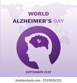 Diseño de cartel del Día Mundial del Alzheimer, cerebro con diseño de Vector de concepto de rompecabezas, fondo blanco, 21 de septiembre