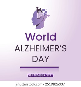 Diseño de cartel del Día Mundial del Alzheimer, cerebro con diseño de Vector de concepto de rompecabezas, fondo blanco, 21 de septiembre