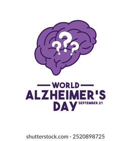 World Alzheimer's Day. September 21. White background. Flat design vector. Brain with questions mark icon. Eps 10.