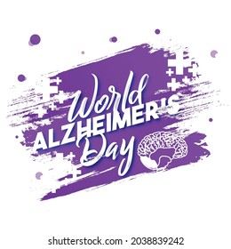 World Alzheimer's Day typography
with brain icon on brush patch