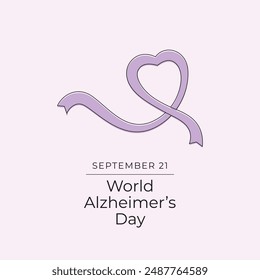 Plantilla de diseño de Vector del Día Mundial del Alzheimer buena para uso de celebración. Diseño del día del Alzheimer. Cinta de Vector.  Dibujo de línea continua. eps 10.