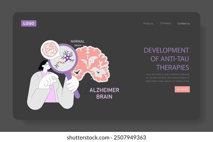 World Alzheimer's Month concept. An illustration comparing a healthy brain and one affected by Alzheimer's with a focus on anti-tau therapy research. Vector illustration.