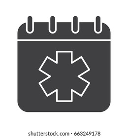 World Ambulance Day glyph icon. Silhouette symbol. Calendar page with star of life. Negative space. Vector isolated illustration