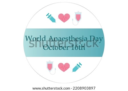 World Anaesthesia Day round banner on white background with pink and blue syringe and heart icons