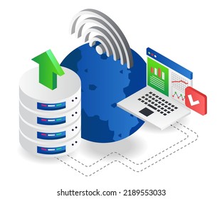 World analytics database server in isometric illustration