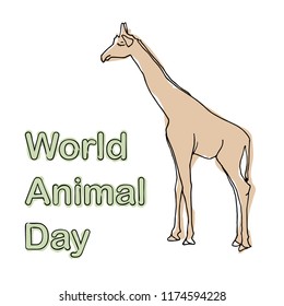 World Animal Day, 4 October. Banner World animal day with cute character drawing giraffe in cartoon style. Vector illustration