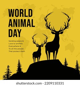 World Animal Day 4th October, Wildlife Day, Flat Vector Illustration, Wildlife Welfare Day, World Wildlife Day, Wild Animals Silhouette, Love Animals Banner, Poster, Social Media Post, Yellow Banner.