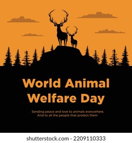 World Animal Day 4th October, Wildlife Day, Flat Vector Illustration, Wildlife Welfare Day, World Wildlife Day, Wild Animals Silhouette, Love Animals Banner, Poster, Social Media Post, Yellow Banner.