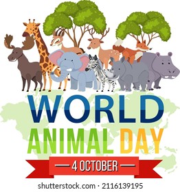 World Animal Day banner with African wild animals illustration