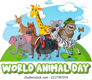 World Animal Day banner with African wild animals illustration