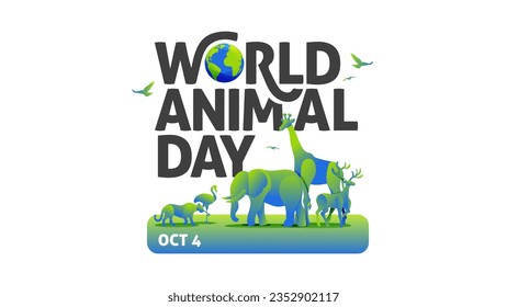 World Animal Day banner Logo Typography With Various Colourful Animal Silhouette Illustration