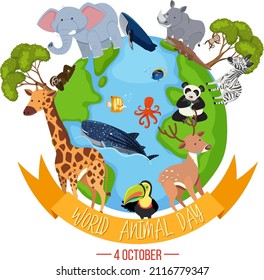 World Animal Day banner with wild animals illustration