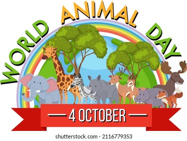 World Animal Day banner with wild animals illustration