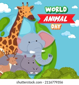 World Animal Day banner with wild animals illustration